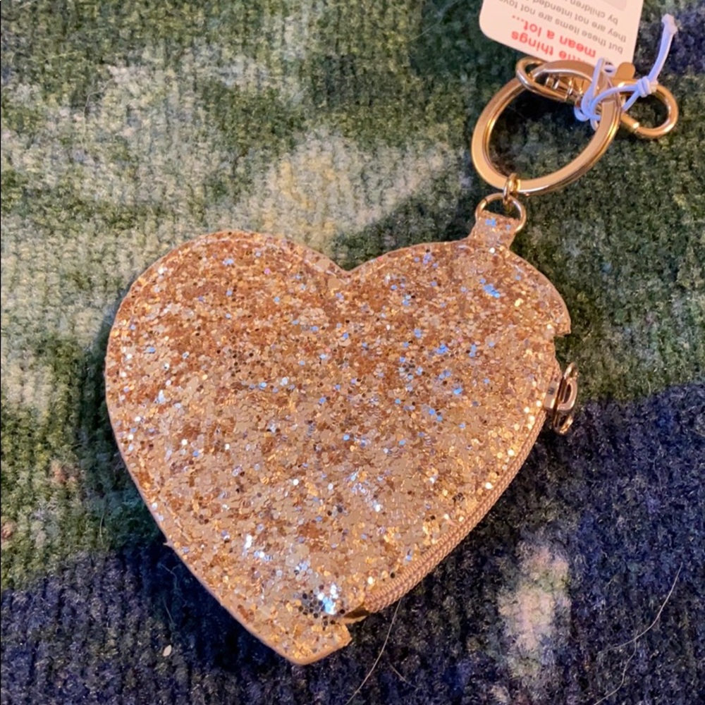 JCrew gold glitter heart keychain tag